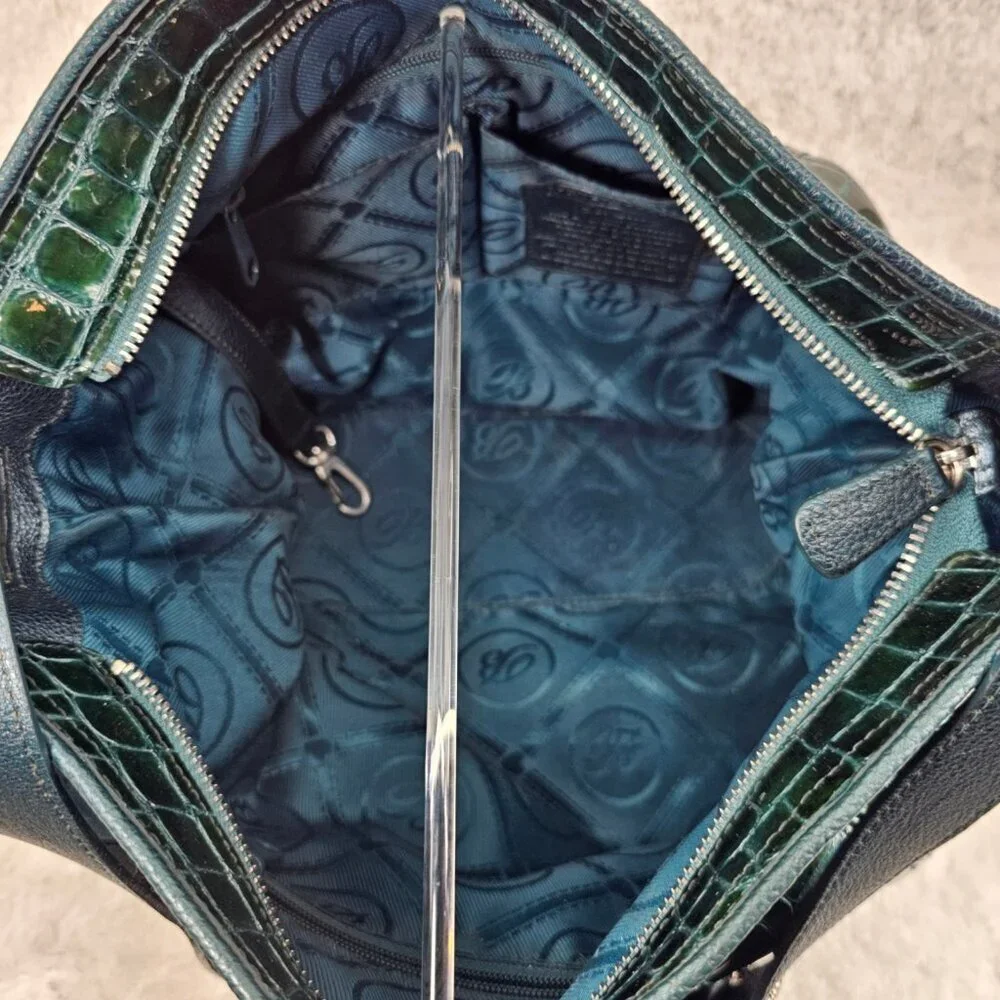 BRIGHTON Jetson Forest Green Patent Croc Leather Adj Strap Hobo Shoulder Bag